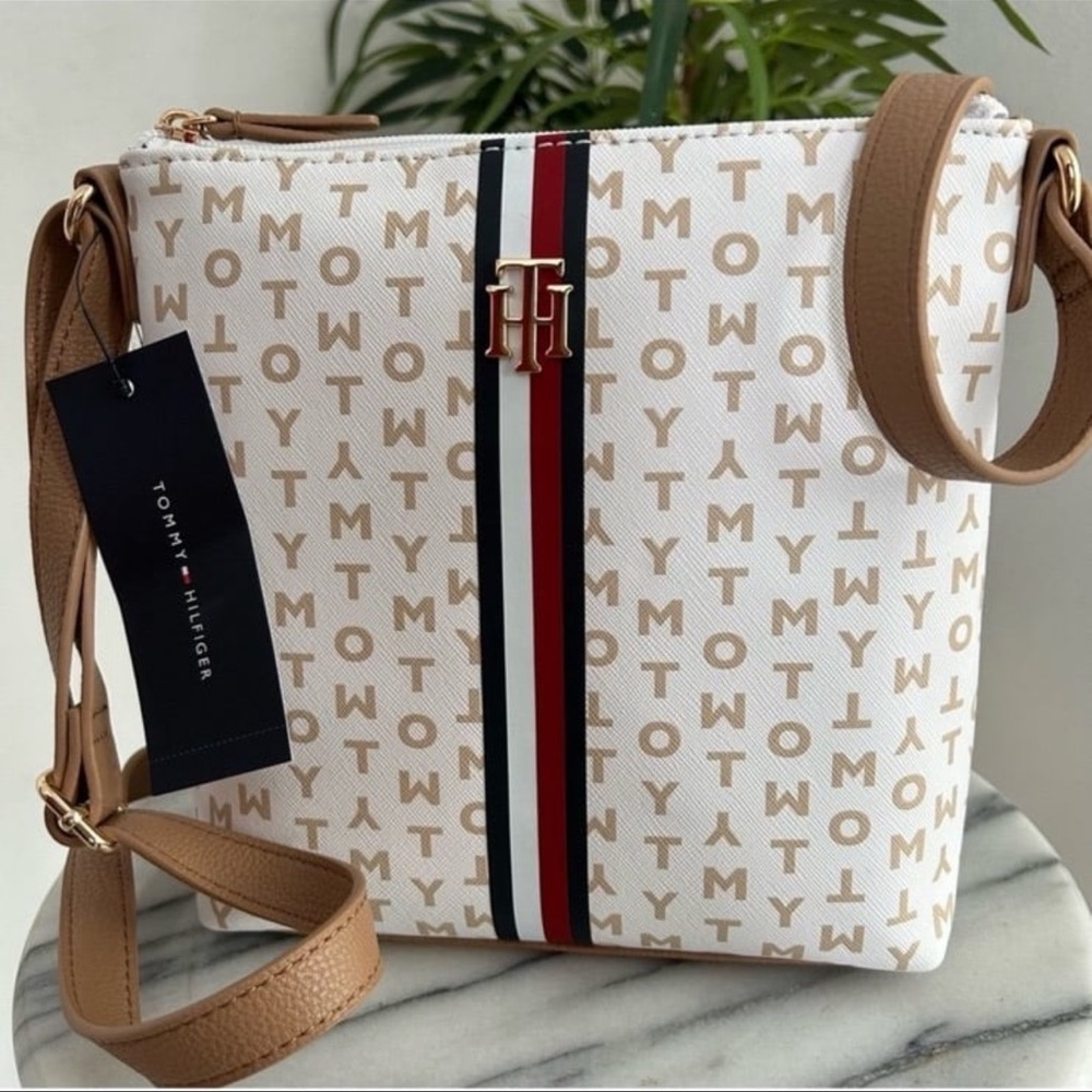Tommy Hilfiger Monogram Tan and White Crossbody Bag